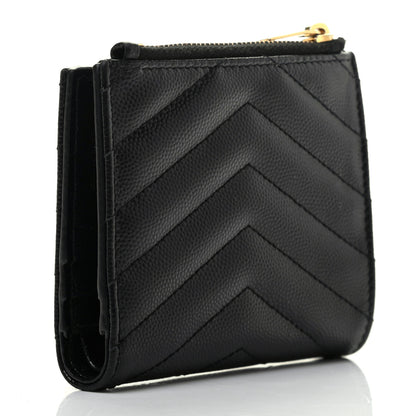 Saint Laurent Grain De Poudre Matelasse Chevron Monogram Zipped Card Case Black 3 of 8