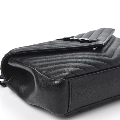 Saint Laurent Sheepskin Matelasse Chevron Monogram Medium College Bag Black 5 of 9