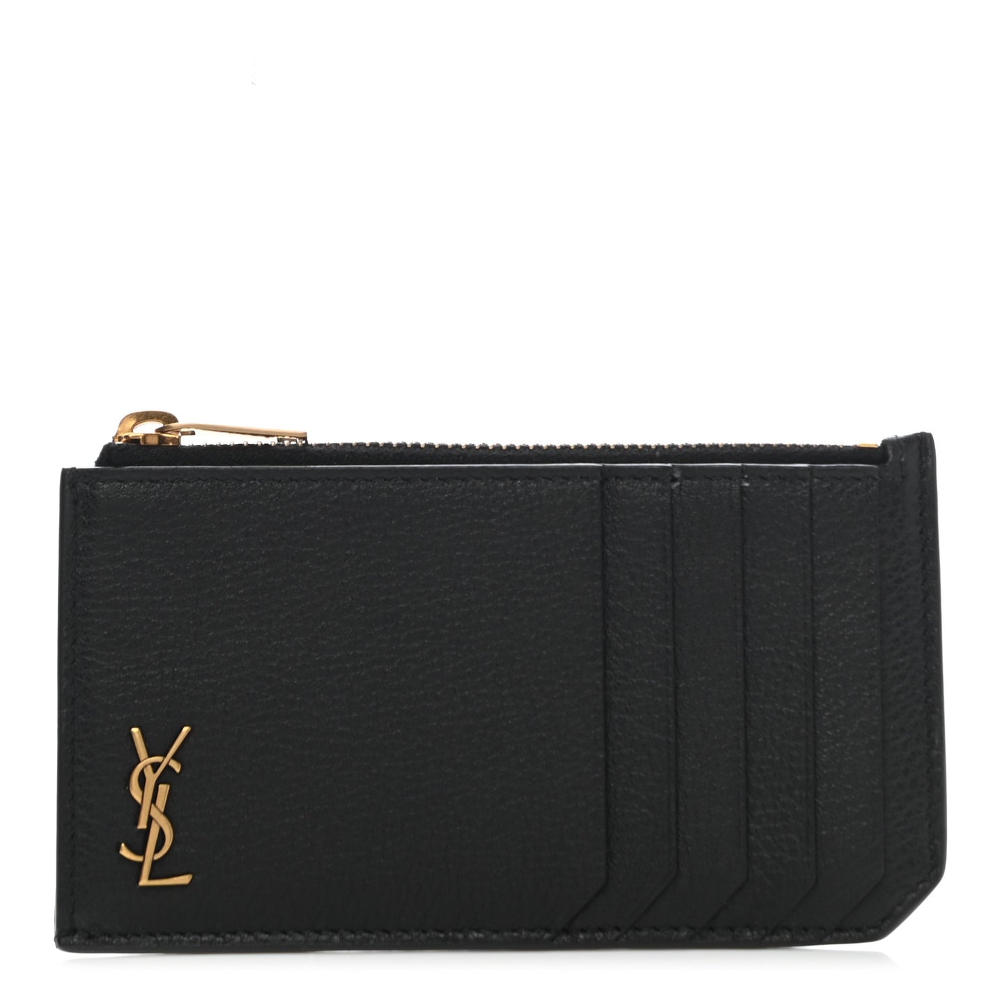 Grained Calfskin Monogram 5 Fragments Zip Pouch Card Holder Black