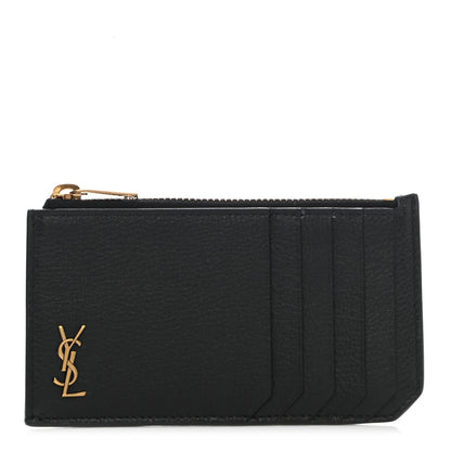 Saint Laurent Grained Calfskin Monogram 5 Fragments Zip Pouch Card Holder Black 1 of 7