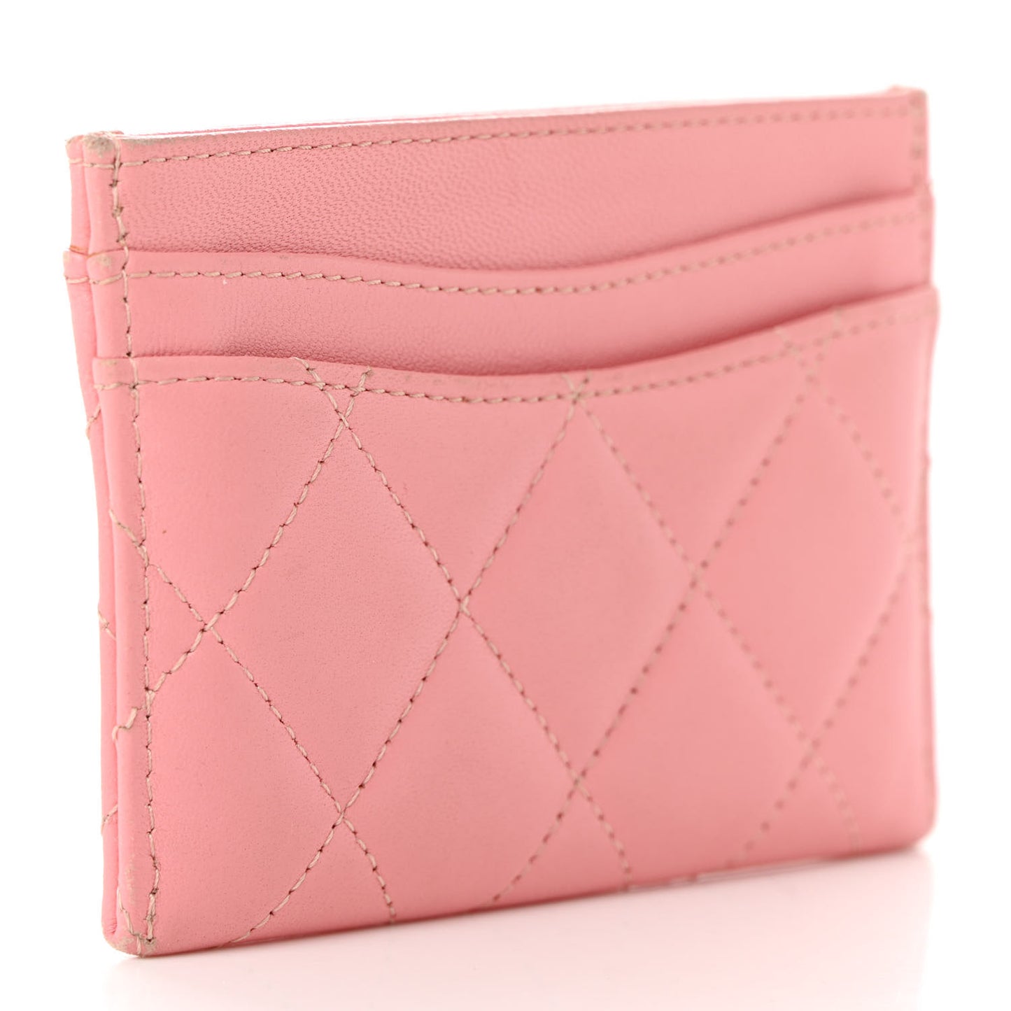 Lambskin Quilted Card Holder Pink