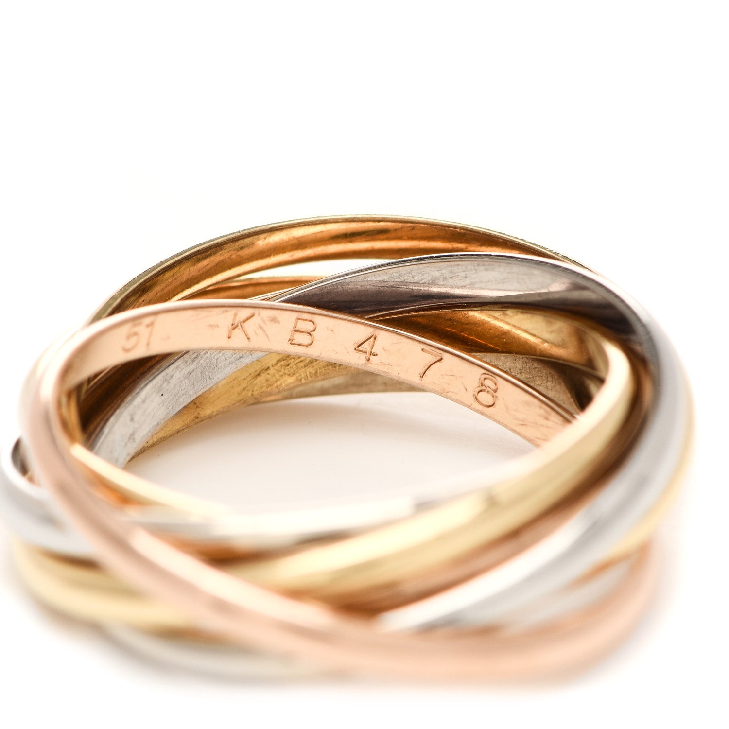 Cartier 18K Pink Yellow White Gold 7 Band Trinity Ring 51 5.75 5 of 5