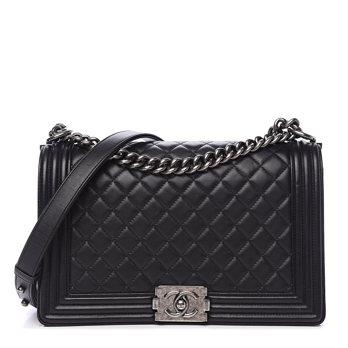 Lambskin Quilted New Medium Boy Flap Black