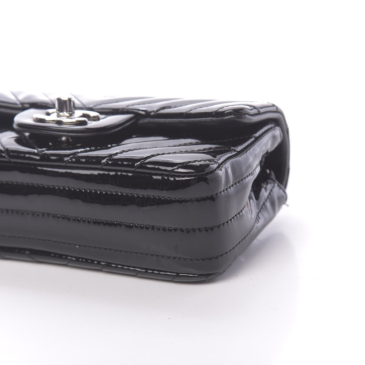 Patent Calfskin Chevron Quilted Extra Mini Flap Black