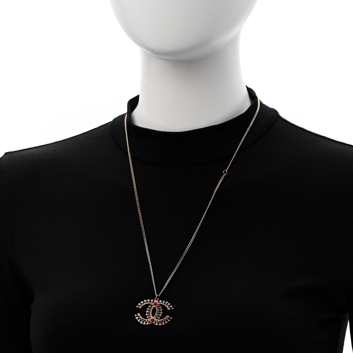 Chanel Resin CC Necklace Gold Red Burgundy 2 of 5