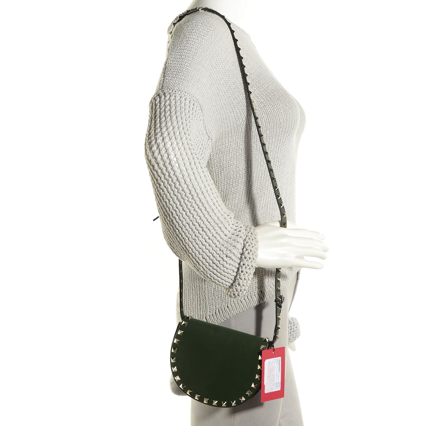 Vitello Rockstud Halfmoon Saddle Bag Forest Green