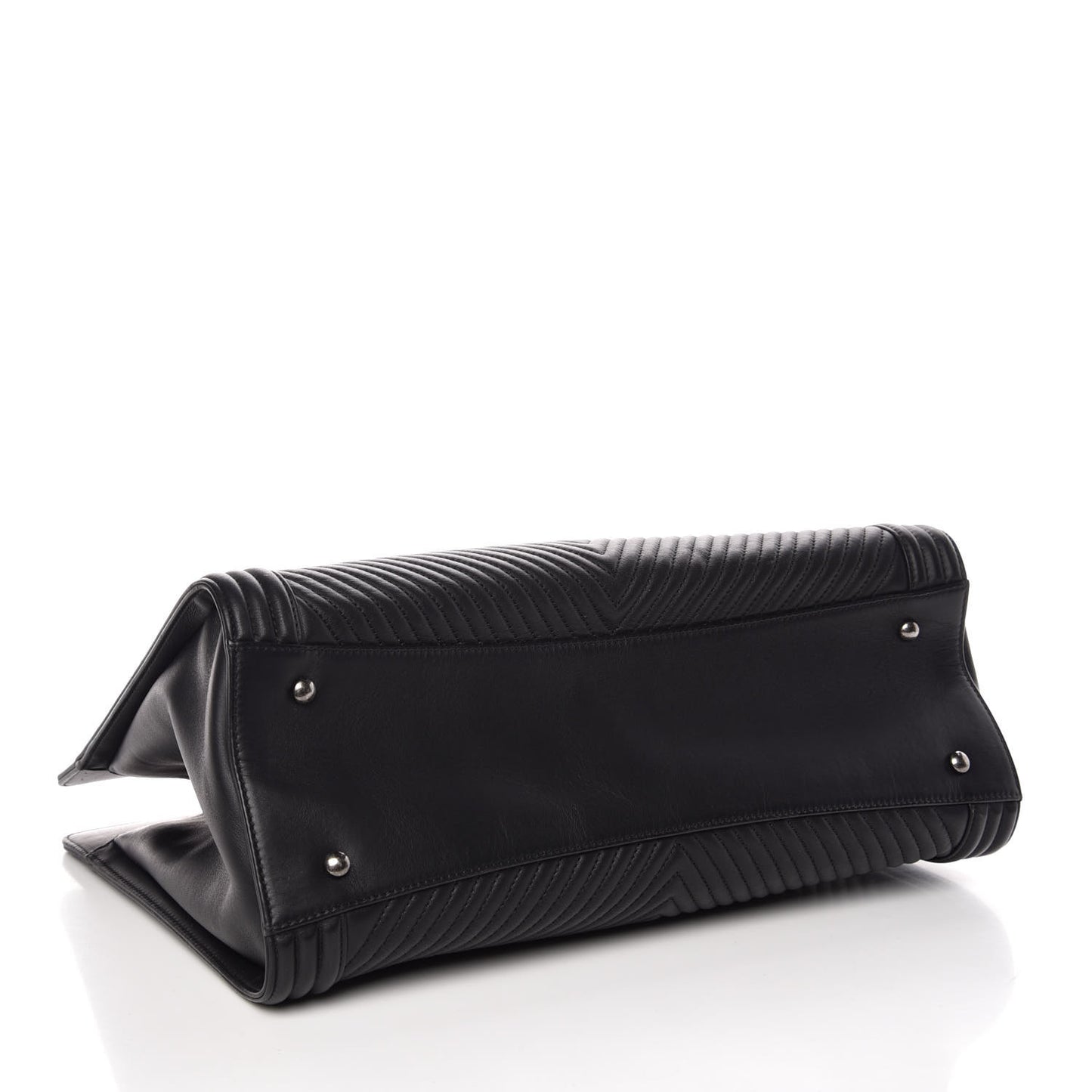 Calfskin Chevron Quilted Boy Shopping Tote Black
