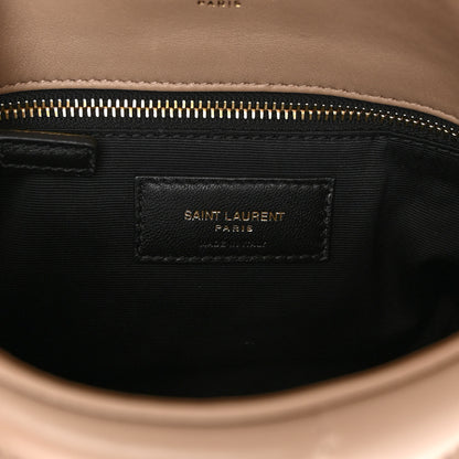 Saint Laurent Lambskin Quilted Toy Loulou Puffer Monogram Chain Satchel Dark Beige 6 of 9