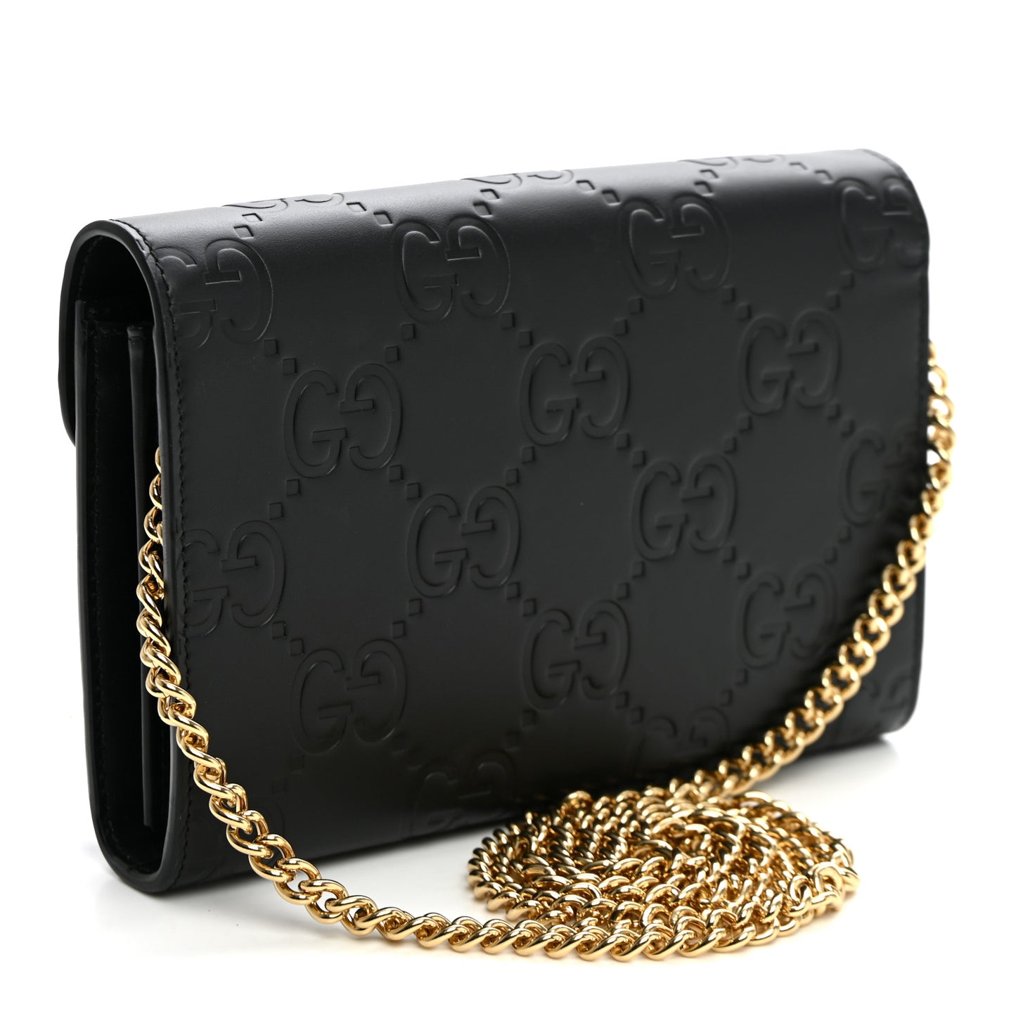 Calfskin GG Debossed Chain Wallet Black