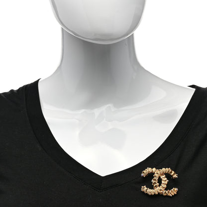 Chanel Metal Crystal Strass CC Brooch Gold 2 of 5