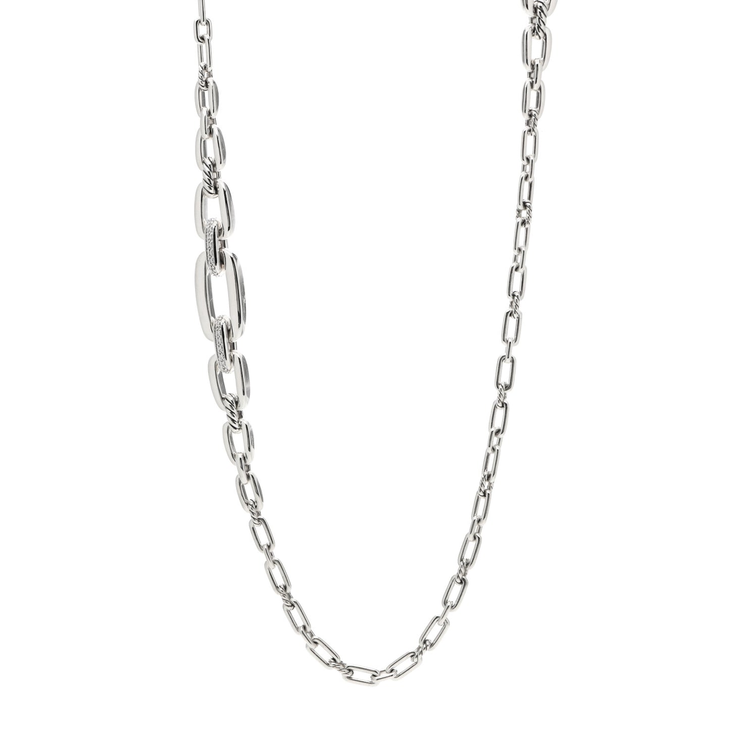 Sterling Silver Diamond Wellesley Long Chain Link Necklace