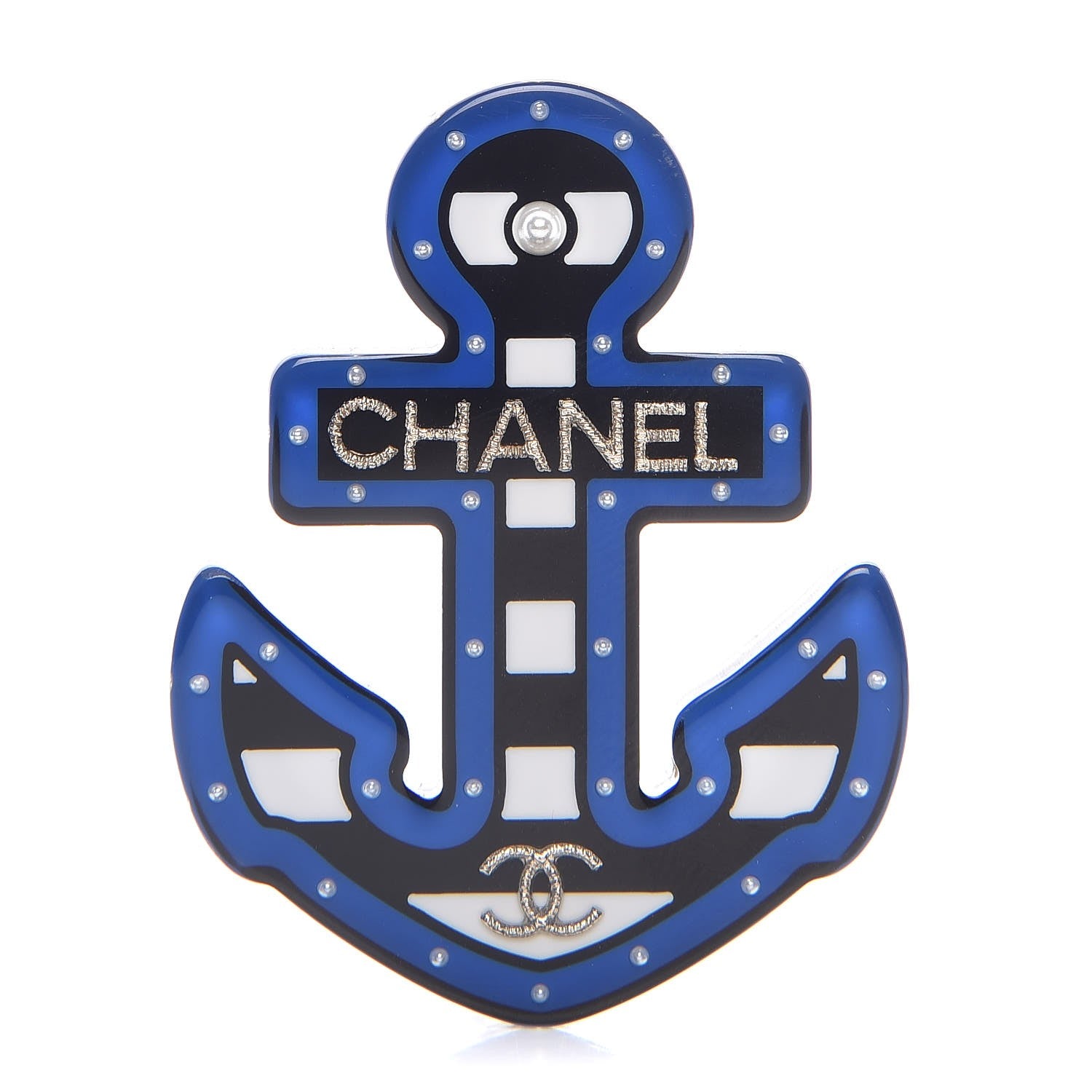 Chanel Resin Pearl Anchor CC Brooch Black Blue 1 of 5
