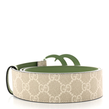 Gucci GG Supreme Monogram Plutone Calfskin Enamel Double G 40mm Belt 75 30 Beige Ebony Mystic White Salamander Green 2 of 6