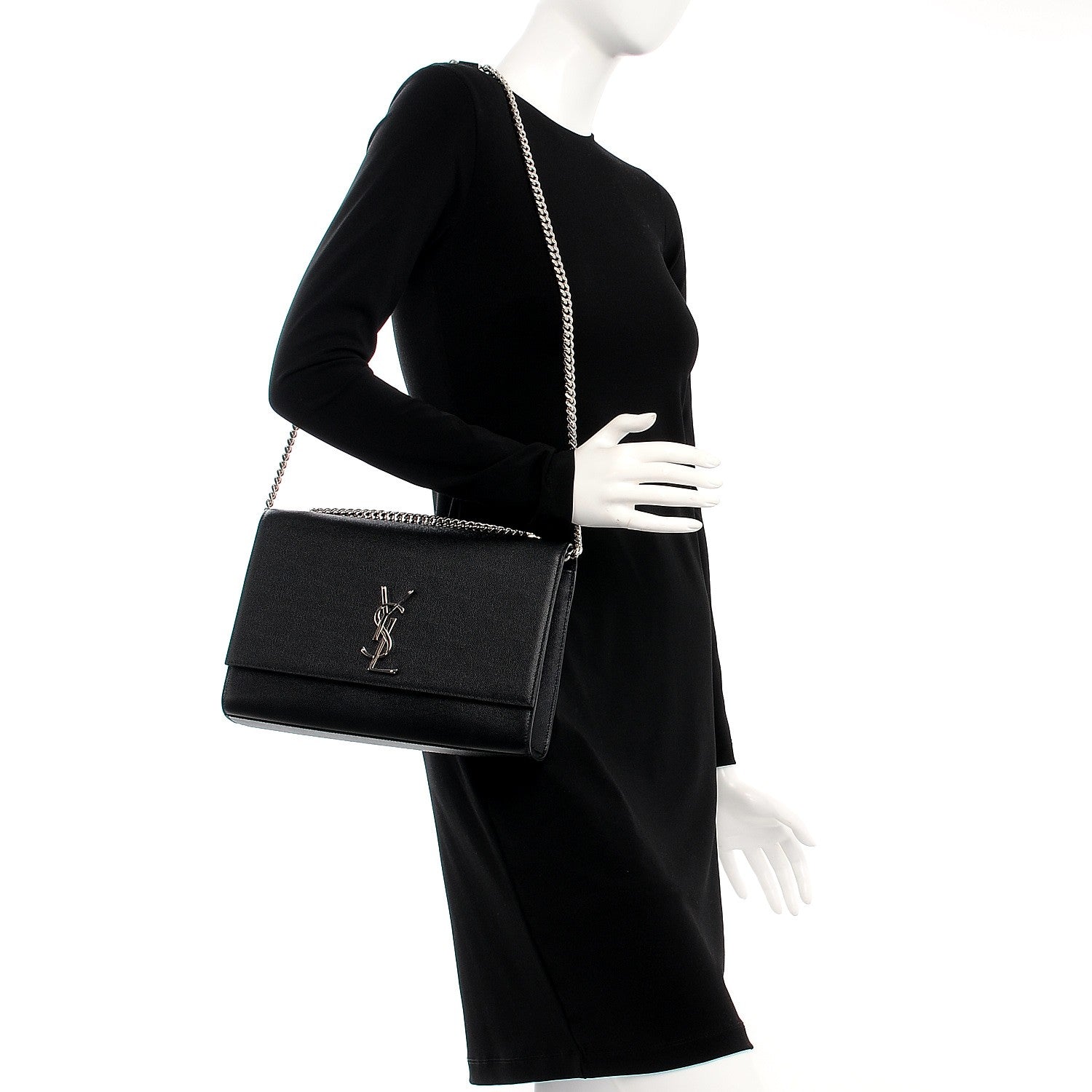 Saint Laurent Grain De Poudre Large Classic Monogram Kate Satchel Black 2 of 7
