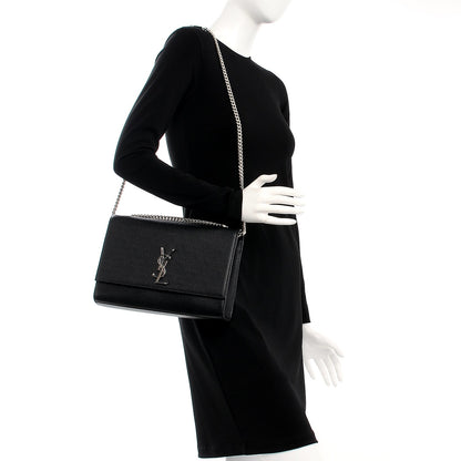 Saint Laurent Grain De Poudre Large Classic Monogram Kate Satchel Black 2 of 7