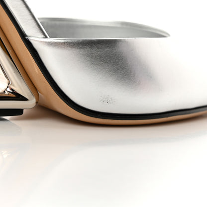 Fendi Metallic Calfskin Fendi First 95mm Slingback Sandals 36.5 Argento 14 of 18
