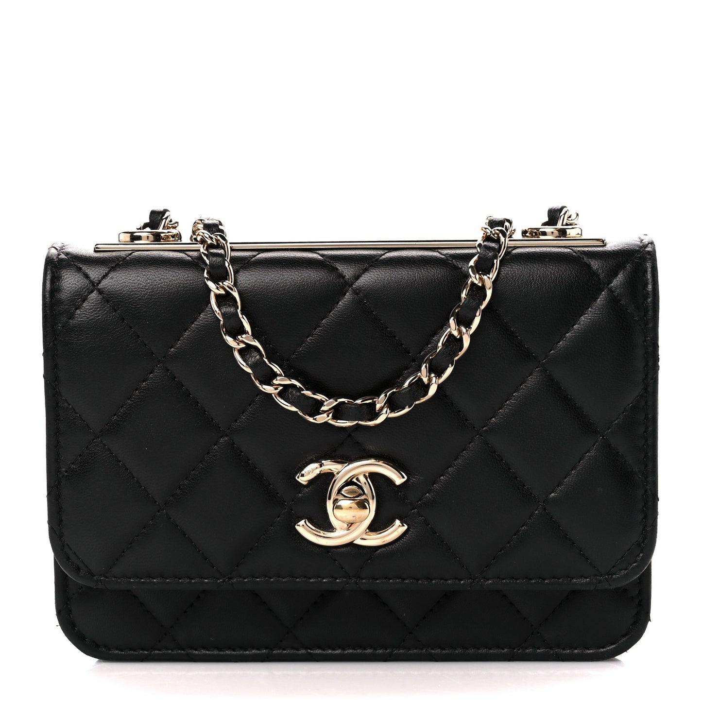 Lambskin Quilted Mini Trendy CC Wallet On Chain WOC Black