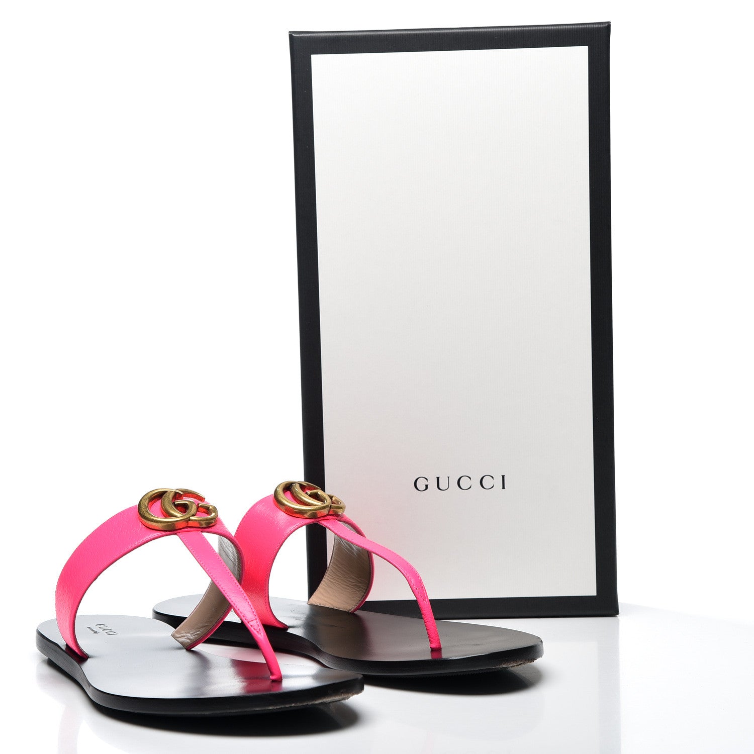 Gucci Calfskin GG Marmont Thong Sandals 40 Fuxia Fluo 10 of 10