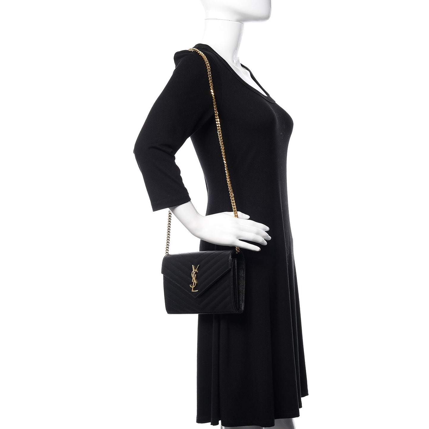 Grain De Poudre Matelasse Chevron Monogram Chain Wallet Black