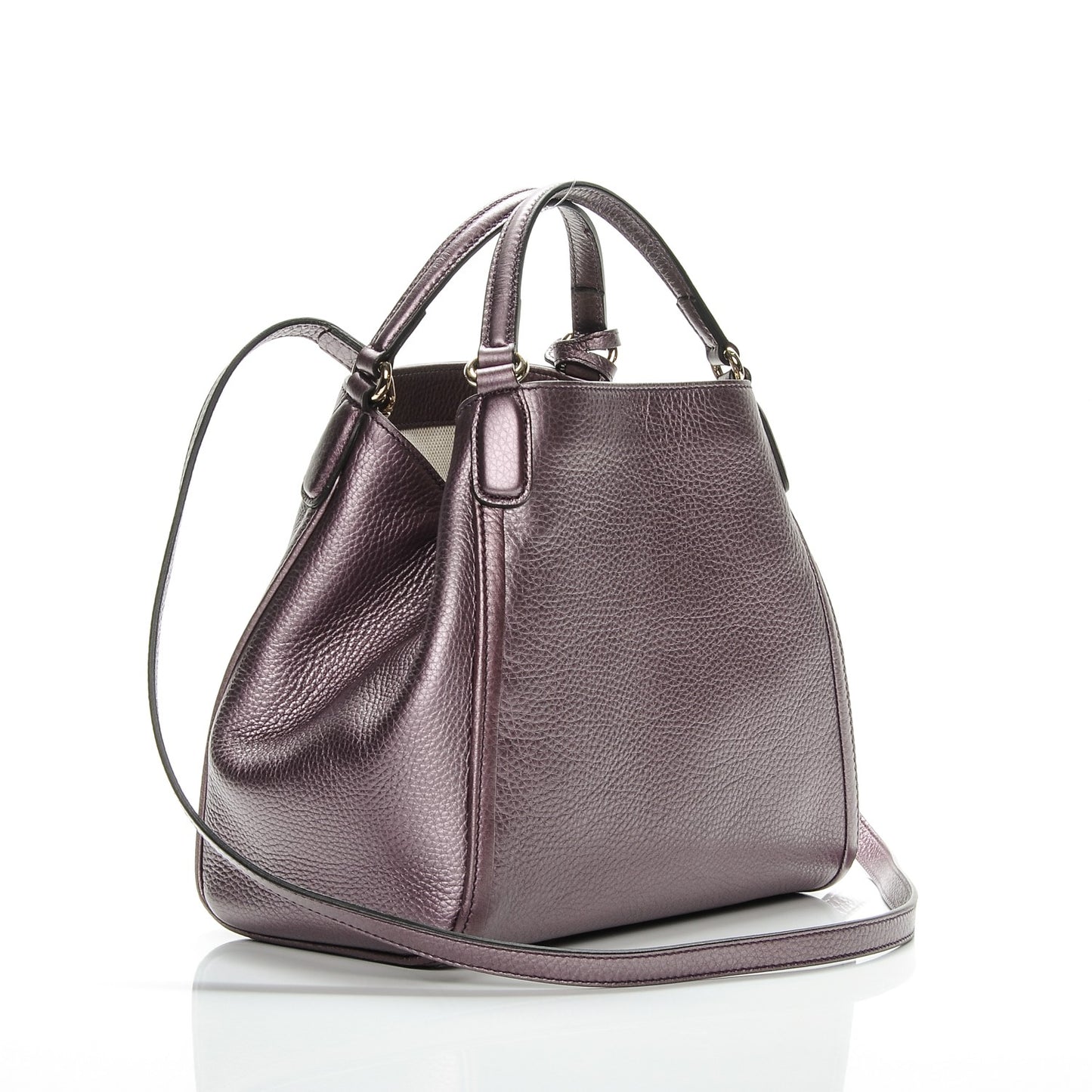 Metallic Pebbled Calfskin Small Soho Shoulder Bag Purple