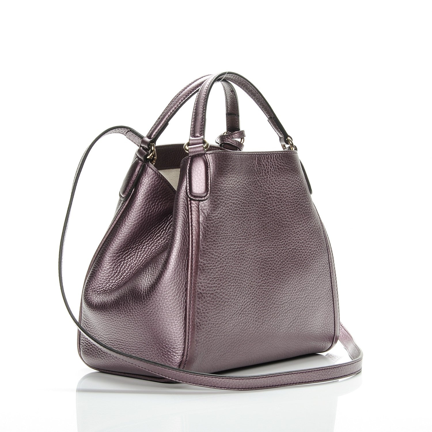 Gucci Metallic Pebbled Calfskin Small Soho Shoulder Bag Purple 3 of 21