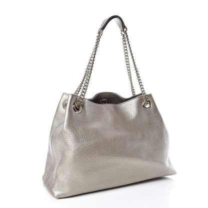 Gucci Metallic Pebbled Calfskin Medium Soho Chain Shoulder Bag Golden Beige 3 of 13
