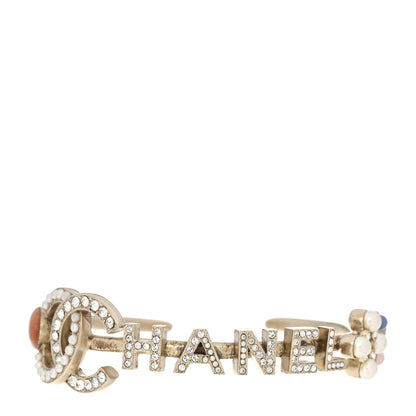 Chanel Crystal Pearl CC Logo Cuff Bracelet Gold Multicolor 1 of 3