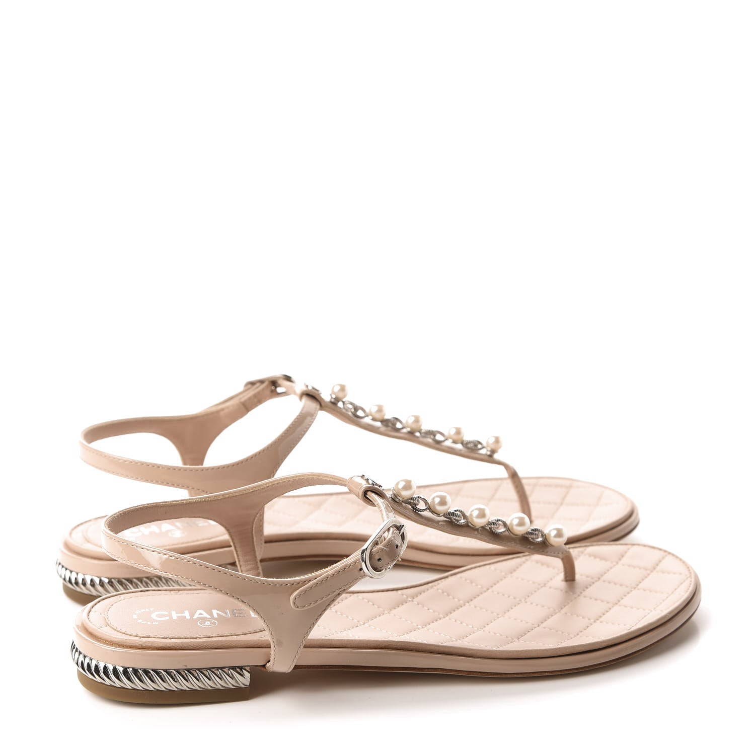 Chanel Patent Pearl CC Thong Sandals 36.5 Beige 4 of 12