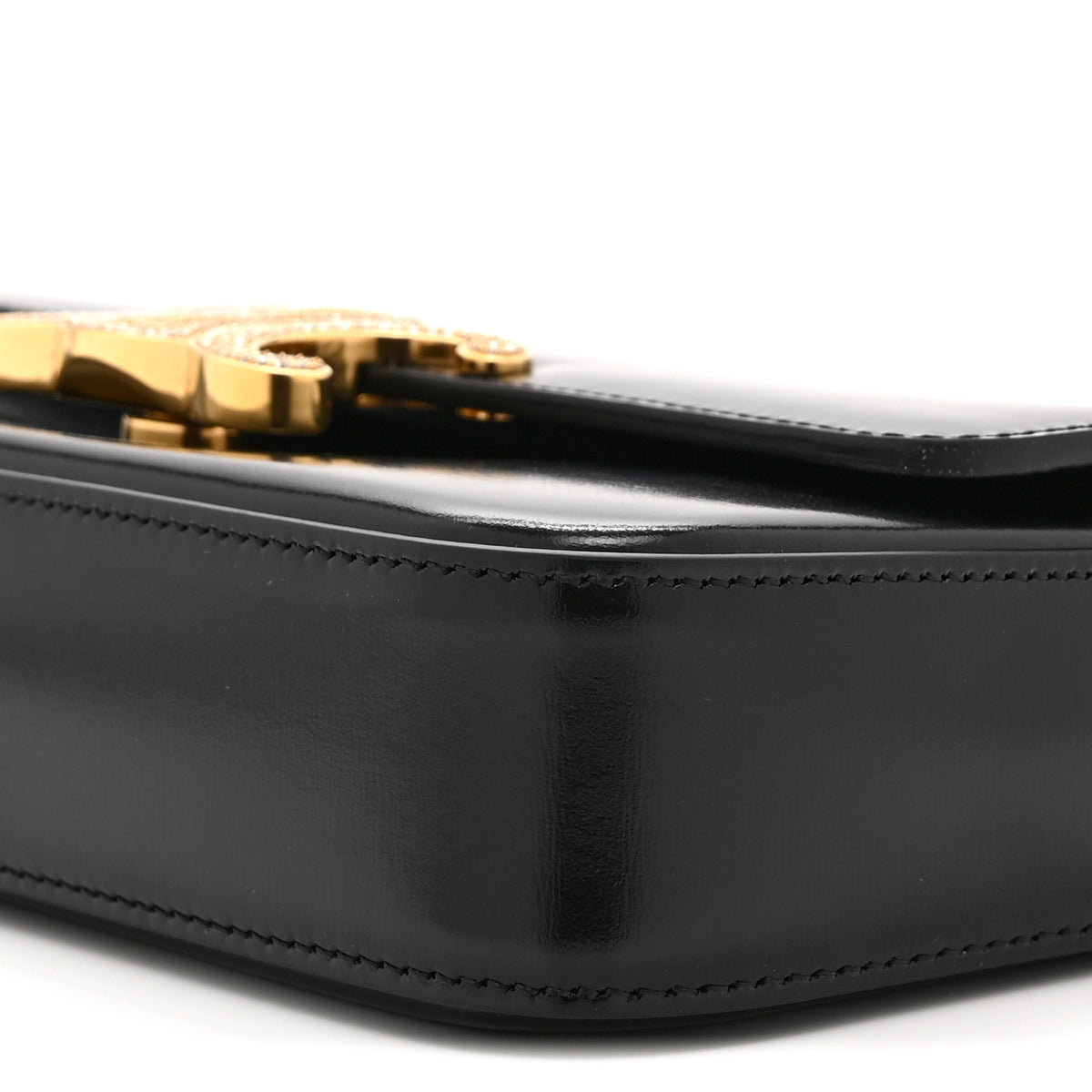 Celine Shiny Calfskin Triomphe Crystals Chain Shoulder Bag Black 12 of 12