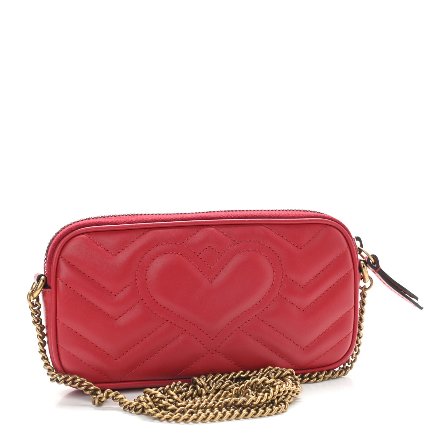 Calfskin Matelasse Mini GG Marmont Chain Crossbody Bag Hibiscus Red