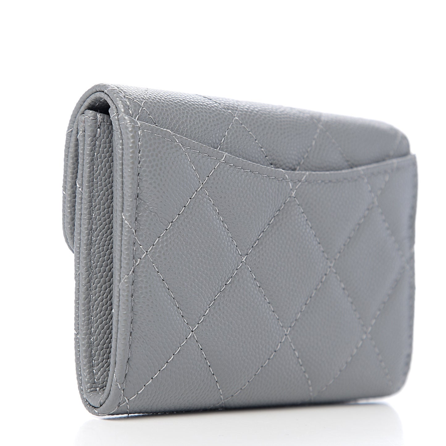 Caviar Quilted Flap Card Holder Wallet Dark Grey