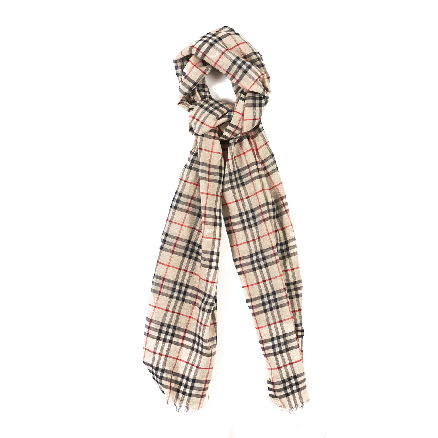 Metallic Silk Wool Gauze Giant Check Scarf Stone