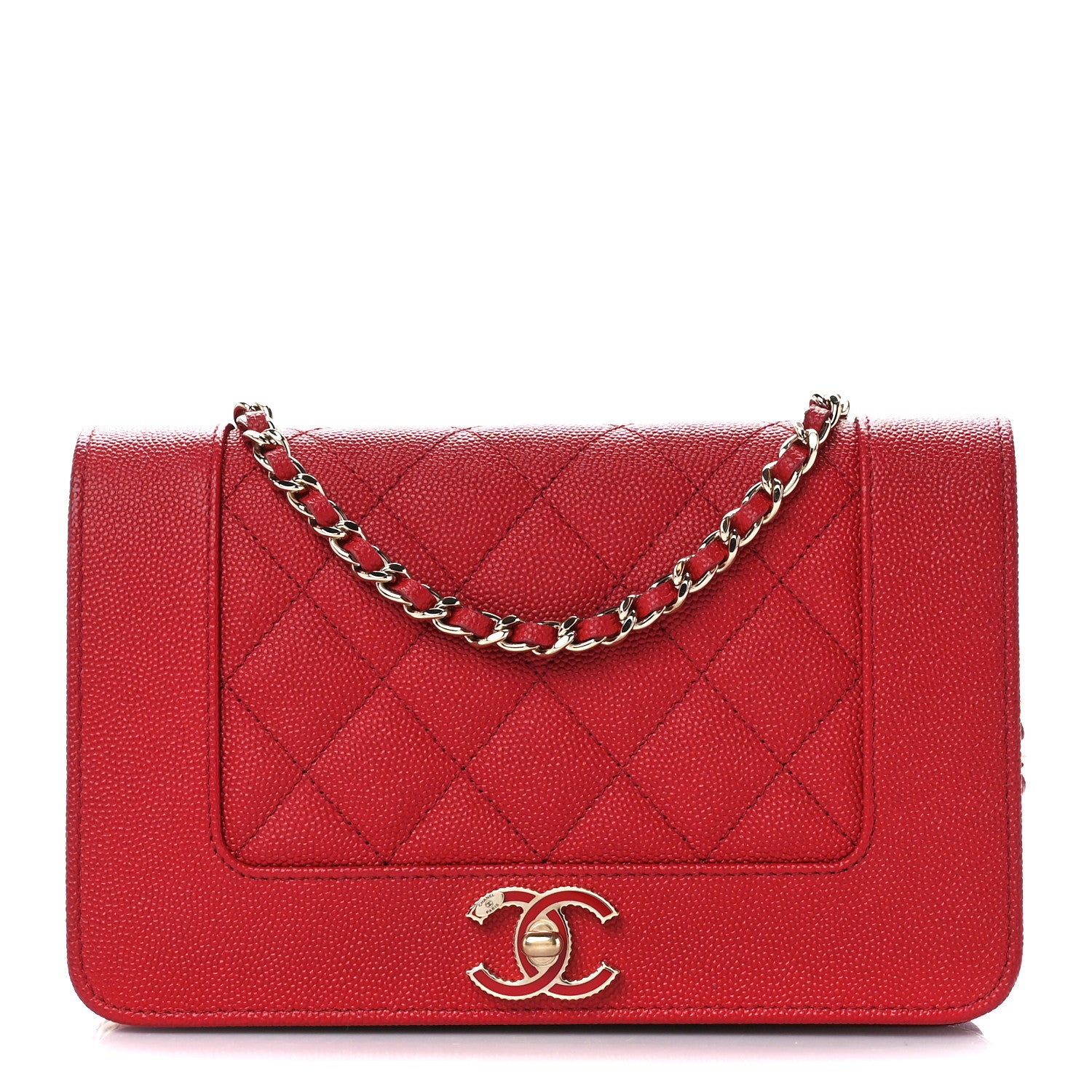 Chanel Caviar Quilted Vintage Mademoiselle Wallet On Chain WOC Red 1 of 11