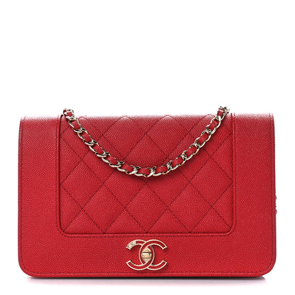 Chanel Caviar Quilted Vintage Mademoiselle Wallet On Chain WOC Red 1 of 11