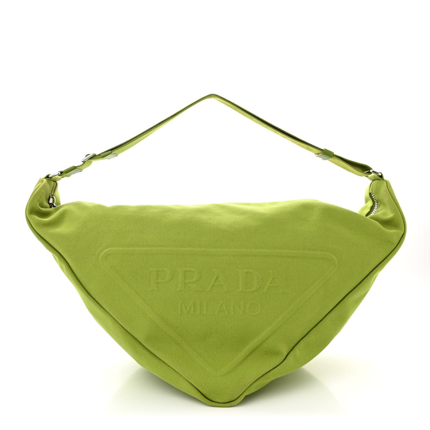 Prada Canapa Logo Embossed Large Triangle Shoulder Bag Felce 1 of 13