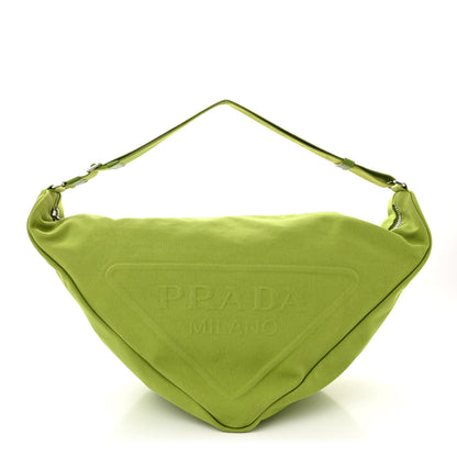 Prada Canapa Logo Embossed Large Triangle Shoulder Bag Felce 1 of 13