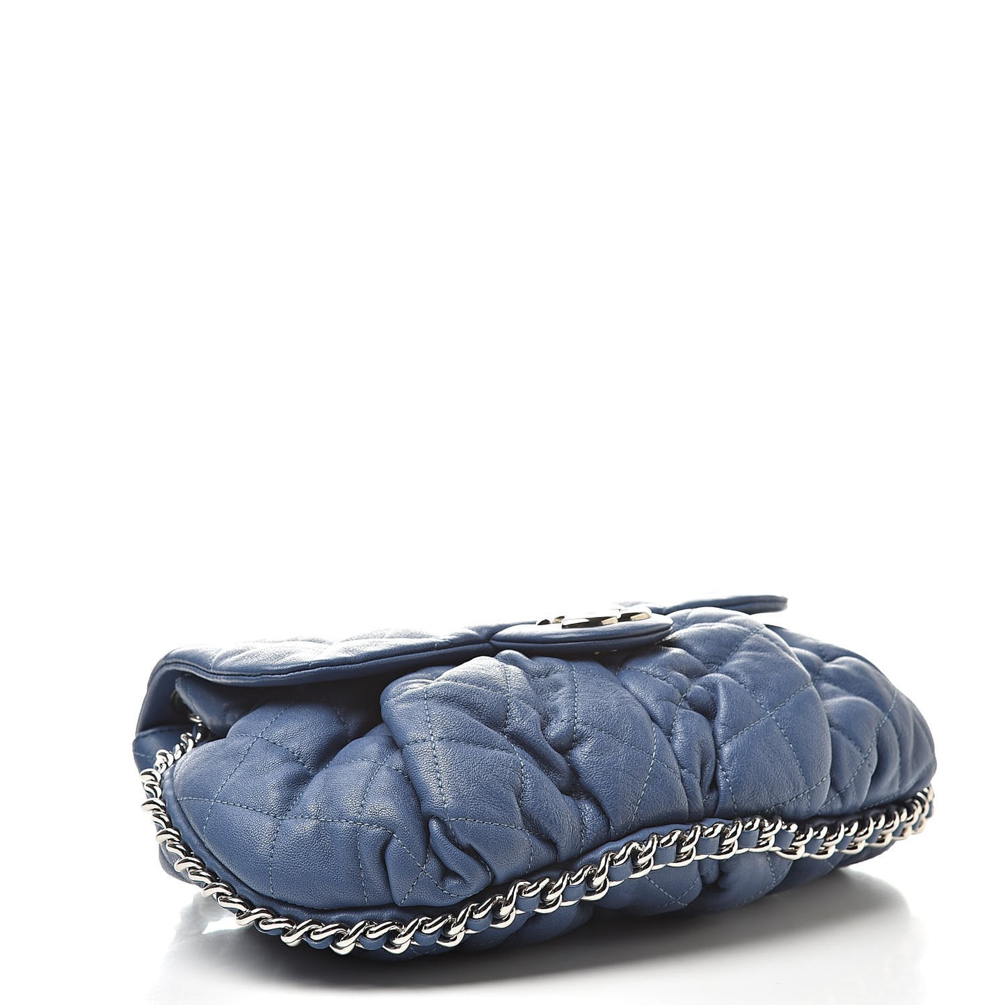 Washed Lambskin Quilted Medium Chain Around Flap Blue
