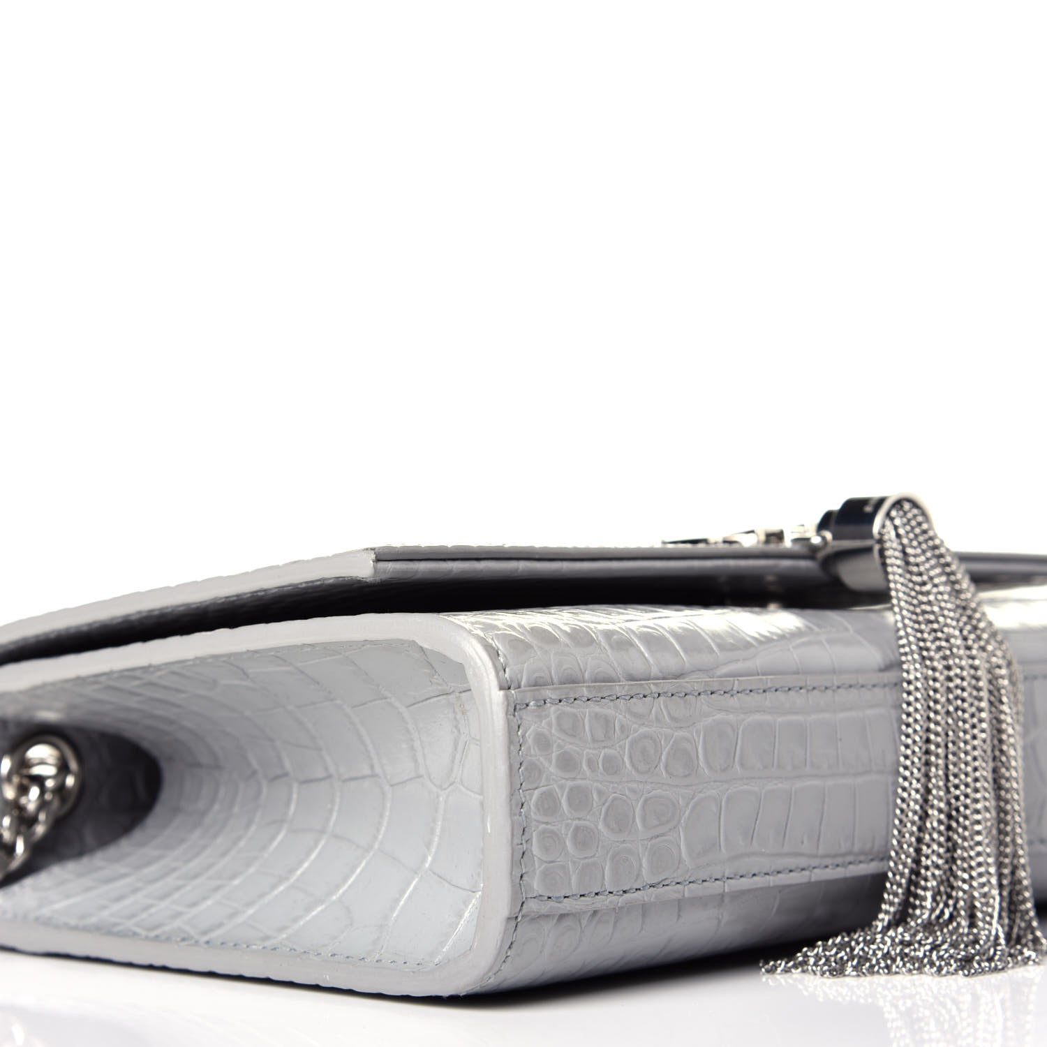 Saint Laurent Croc Calfskin Embossed Small Classic Monogram Kate Tassel Satchel Mouse Grey 7 of 8