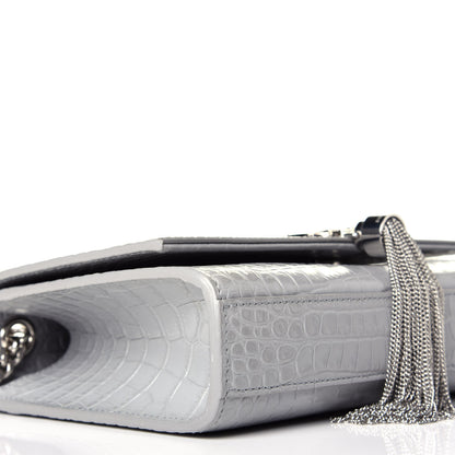 Saint Laurent Croc Calfskin Embossed Small Classic Monogram Kate Tassel Satchel Mouse Grey 7 of 8