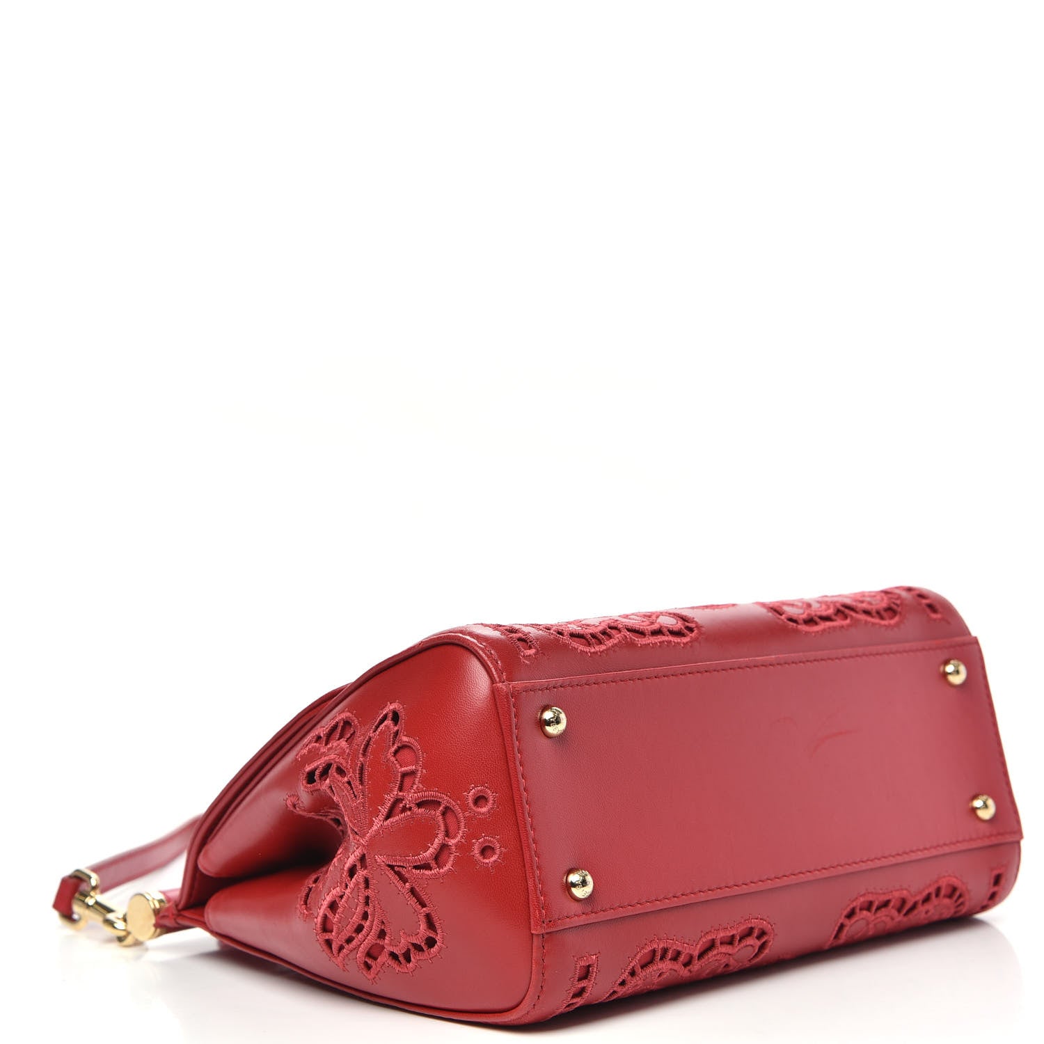 Dolce & Gabbana Lambskin Medium Embroidered Laser Cut Miss Sicily Satchel Red 5 of 14