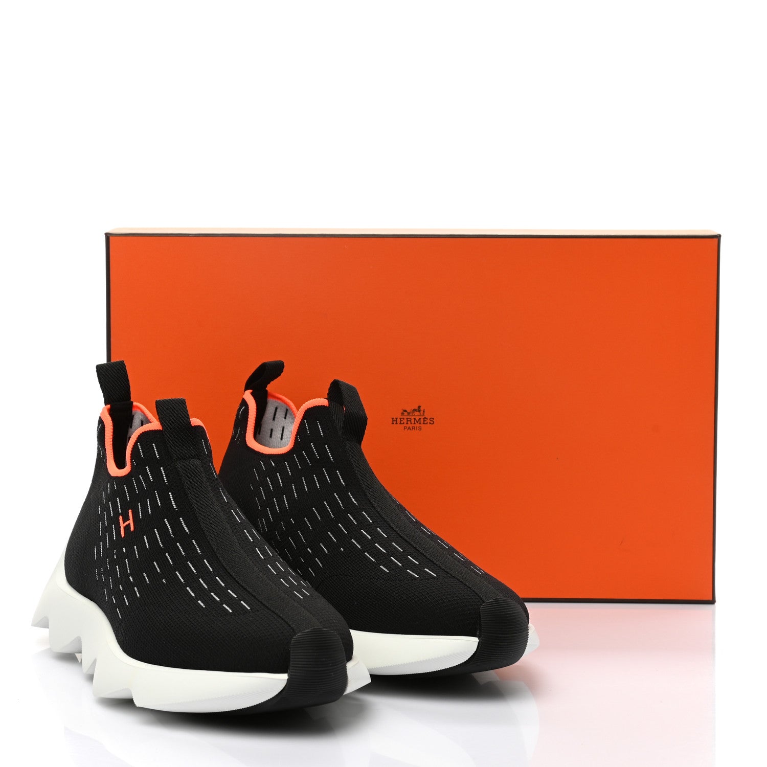 Hermes Technical Canvas Goatskin Womens Eclair Sneakers 38 Black 12 of 12