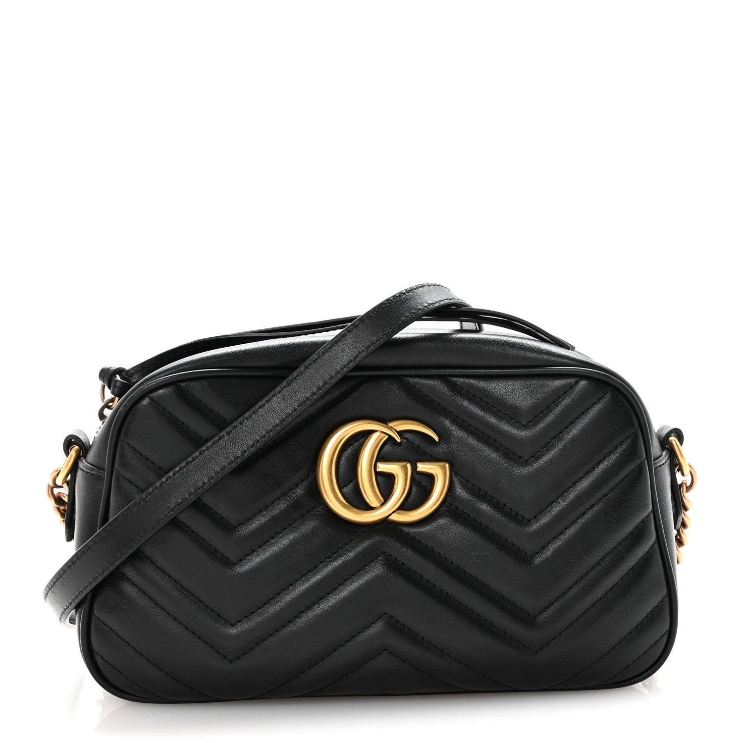 Gucci Calfskin Matelasse Small GG Marmont Chain Shoulder Bag Black 1 of 10