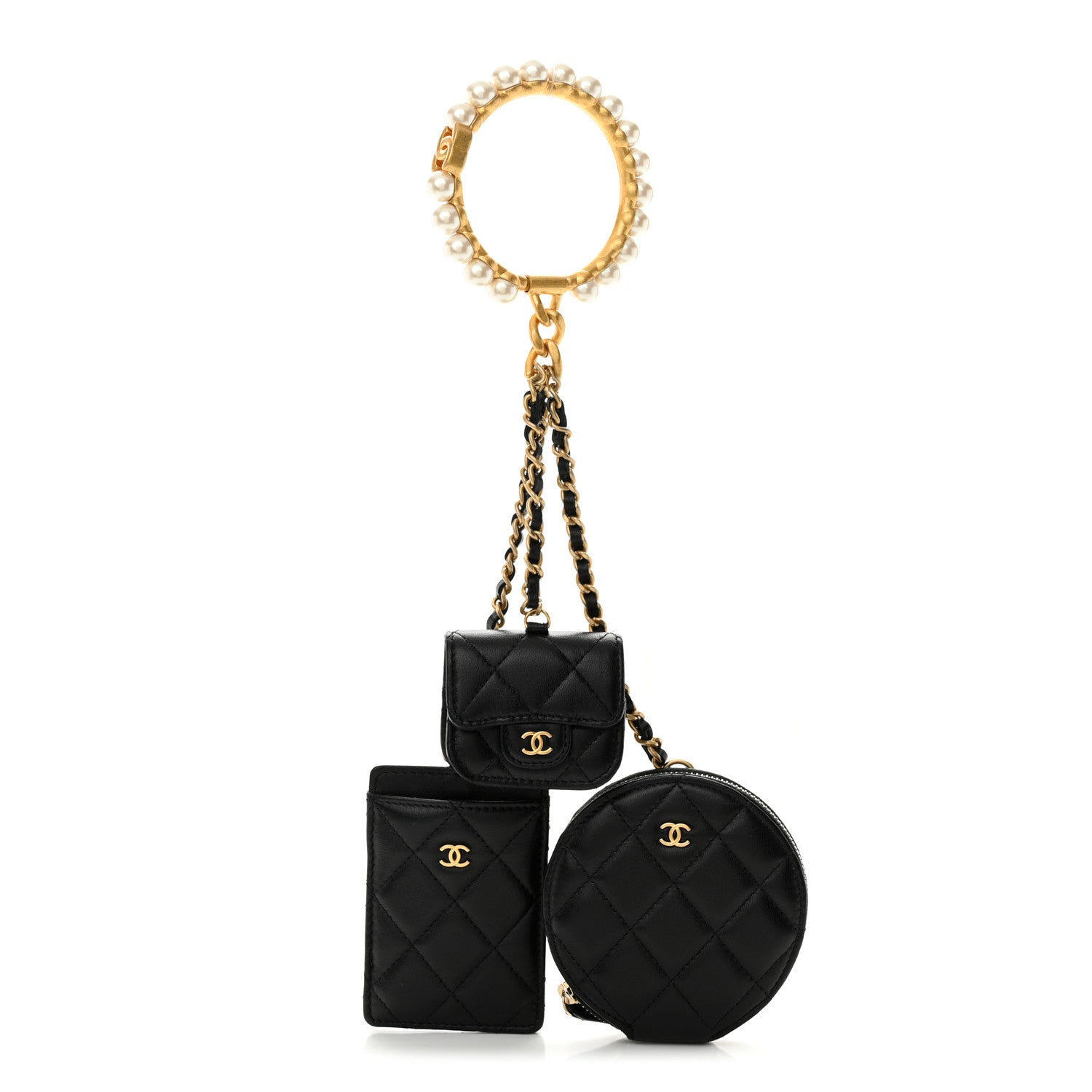 Chanel Pearl Lambskin Pearl Crown CC Wristlet Multi Pouches Black 1 of 12