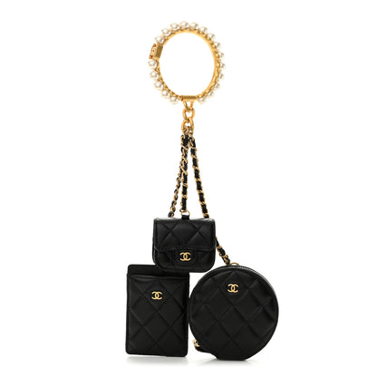 Chanel Pearl Lambskin Pearl Crown CC Wristlet Multi Pouches Black 1 of 12
