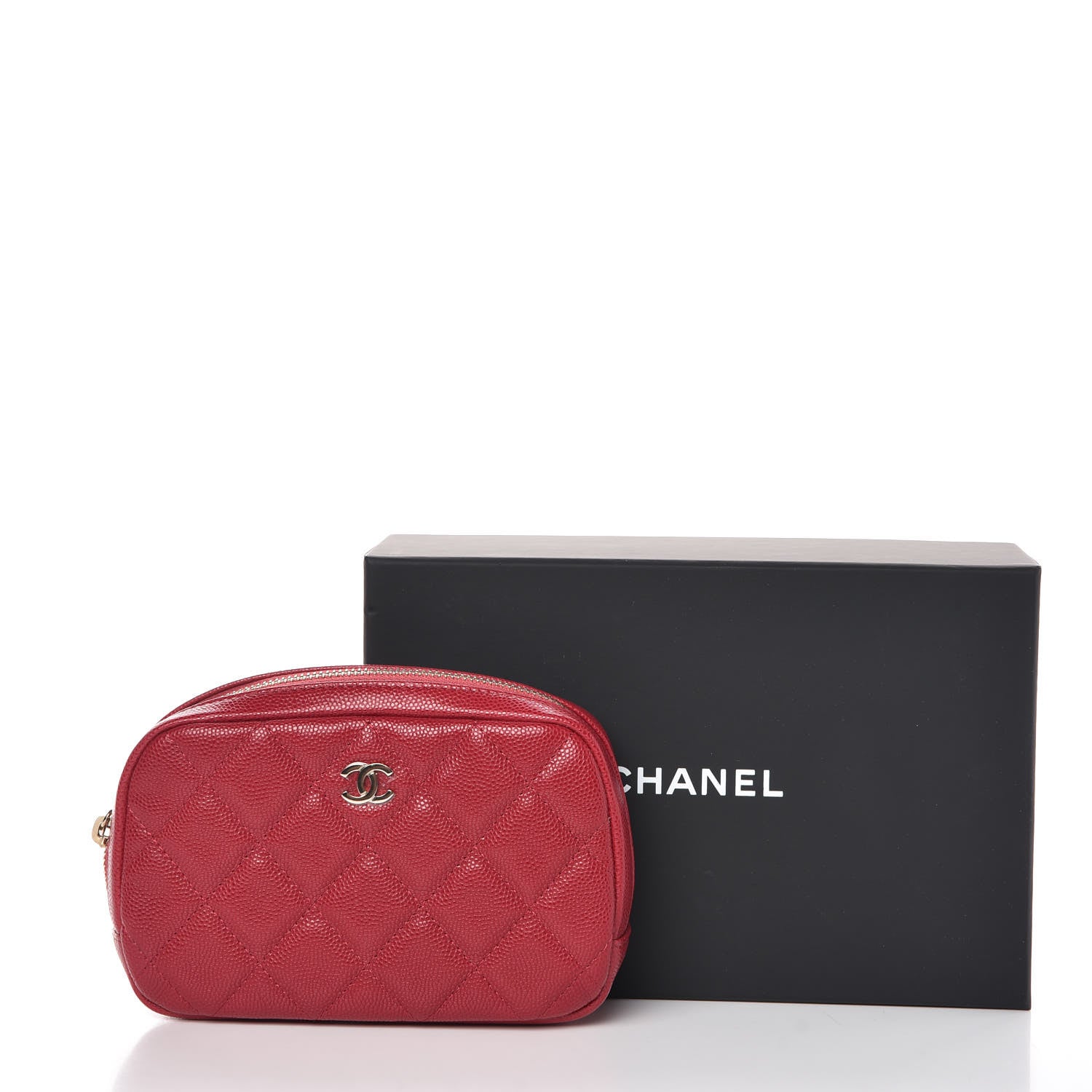Chanel Caviar Quilted Small Curvy Pouch Cosmetic Case Dark Pink 8 of 8