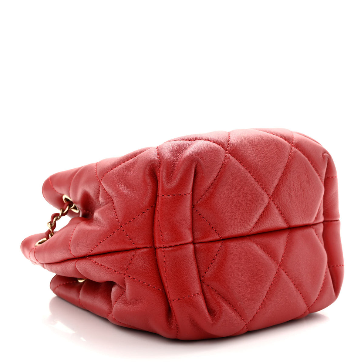 Lambskin Quilted CC Dweller Drawstring Bucket Bag Red