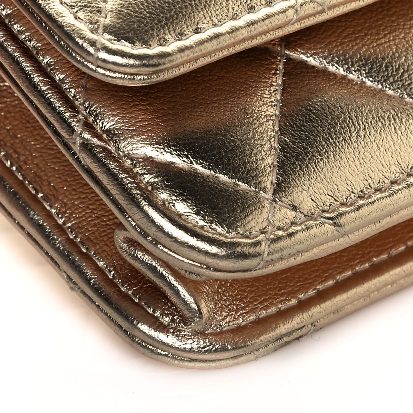 Metallic Lambskin Quilted Trendy CC Wallet On Chain WOC Gold