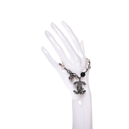 Chanel Pearl Beaded CC Bracelet Black Silver 2 of 7