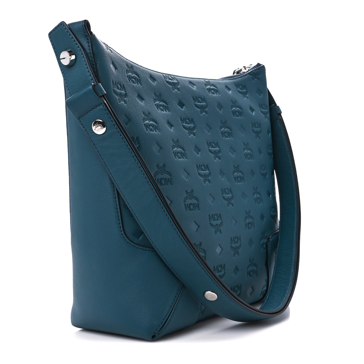 MCM Calfskin Ottomar Monogram Medium Klara Hobo Teal 3 of 12