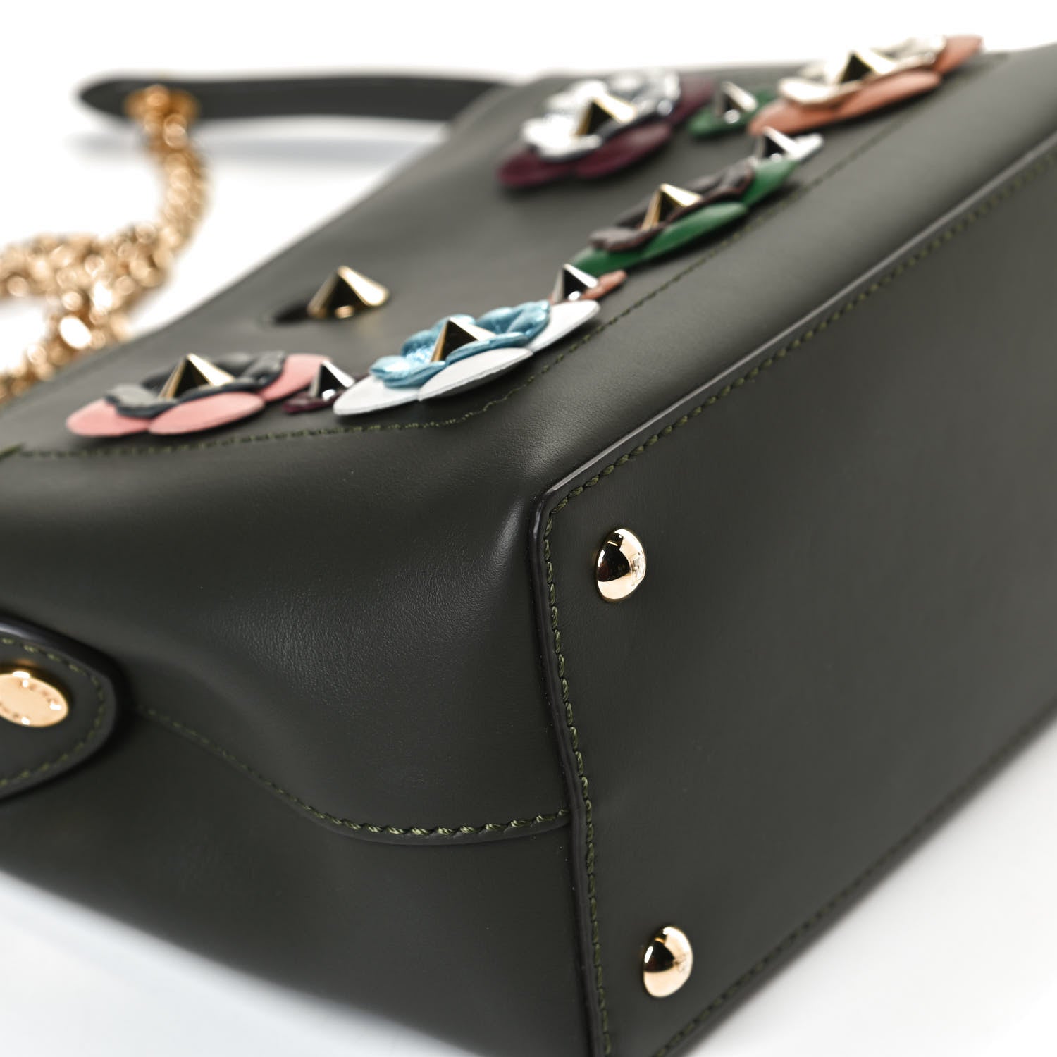 Fendi Vitello Baltico Nappa Flowerland Studded Small Dotcom Click Chain Satchel Verde Prato Multicolor 12 of 12